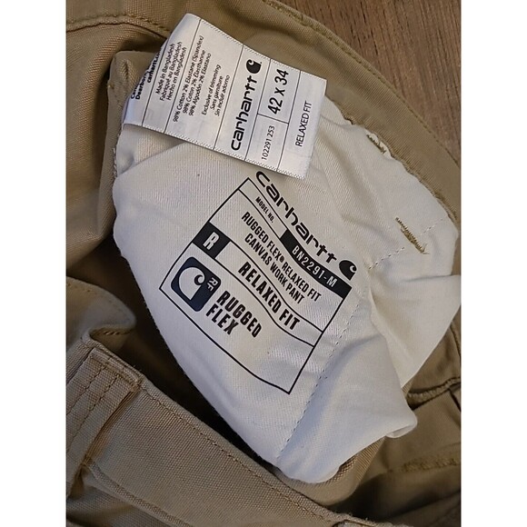 Carhartt Relaxed Fit Pants Men's  42x34 Khaki Tan Rugged Flex Canvas Workwear - Picture 6 of 7